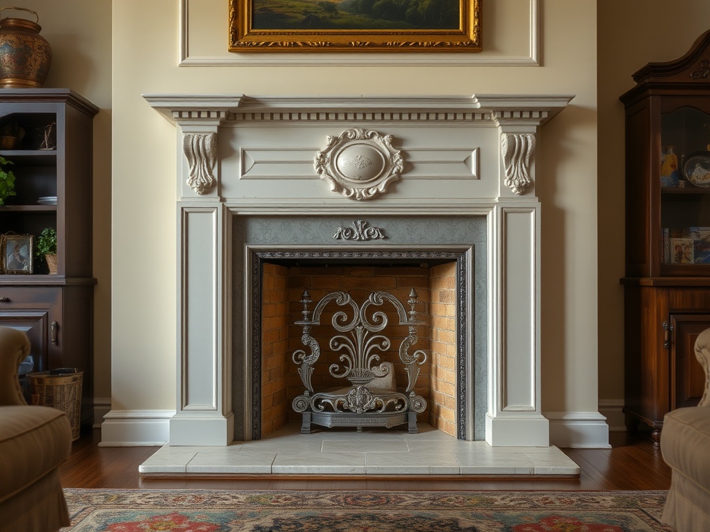 Luxurious living space featuring an ornate classical mantelpiece element