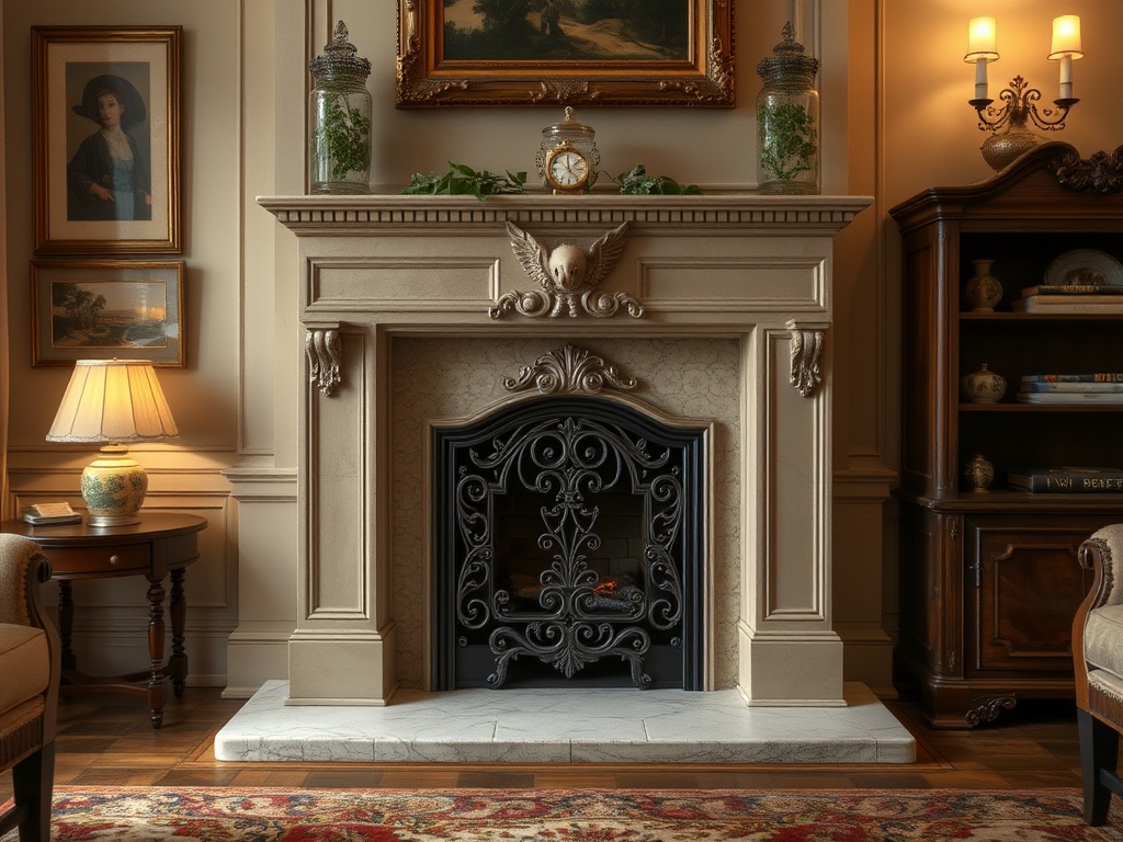 Polished ivory marble-look finish detail